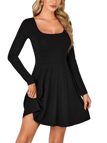 LYANER Women's Long Sleeve Mini Dress Loose Casual Empire Waist Above Knee Length Dresses4