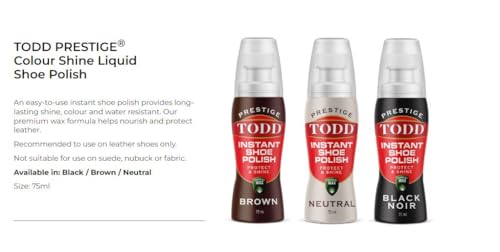 TODD PRESTIGE Color Shine Liquid Shoe Polish Black with Carnauba Wax 2.5 FL. OZ | Instant Shine | 75ml Bottle with Sponge3