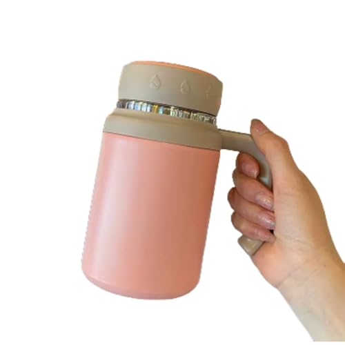 Lapakey魔法瓶カップ、316 パールミルクティーカップ、ハンドル付きユニセックスオフィスウォーターカップ、ティーセパレーター,保冷保温 おしゃれ アウトドア 洗いやすい (750ml,ピンク - 茶こし付き)