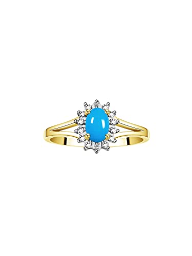 Image of Rylos Halo Ring: Diamond Birthstone with 6X4MM Oval Gemstone - Women's Jewelry in Yellow Gold Plated Silver - Stunning Diamond Ring Sizes 5-10
