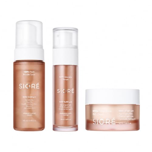 Siore NMN Bubble Toner + Serum + Rich Cream Set | 10,000ppm NMN, PDRN & Pycnogenol Plumping and Firming Face Moisturizer | Korean Pharmacy Anti-Aging Skin Care