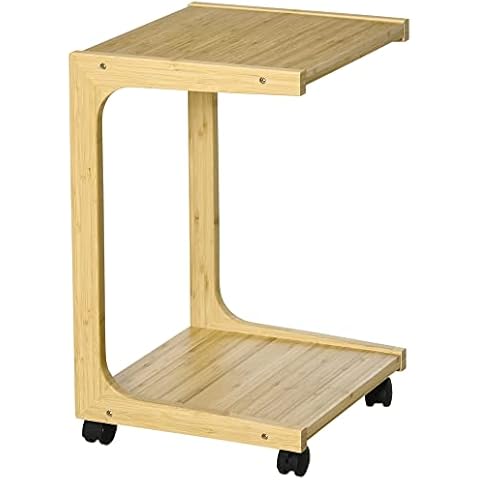 Mesa Auxiliar HOMCOM con Ruedas y Estante Inferior Cover