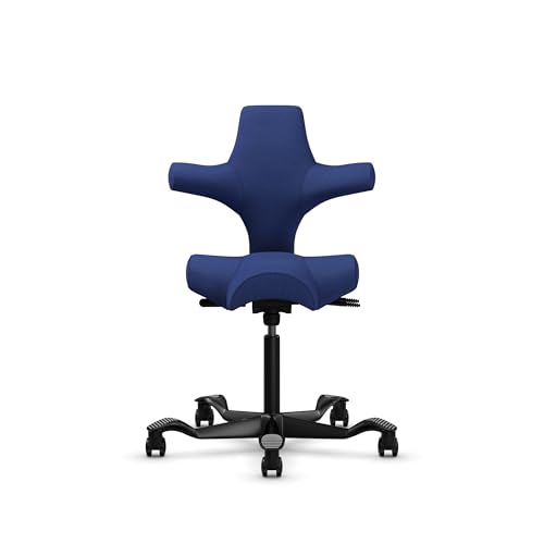 Image of HAG Capisco Sit to Stand Chair-Black Frame-Upholstered Cobalt Blue