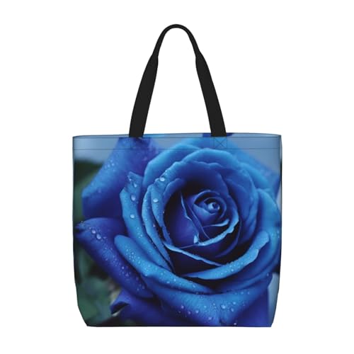 Canvas Tote Bag for Women Shoulder Tote Purse Reusable Grocery Bag Romantic Blue Rose Aesthetic Shopping Bags