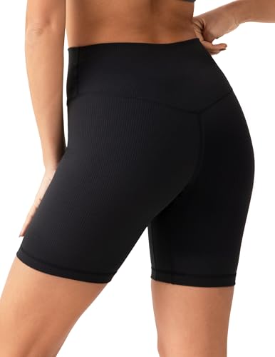 YUNOGA Womens RibFlex High Waisted Ribbed Biker Shorts 6/8 inches - Tummy Control Spandex Yoga Workout Athletic Shorts3