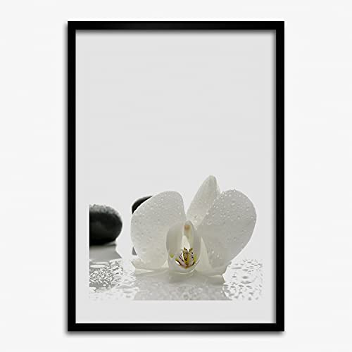 Tableau orchidée et pierres 50x70 cm pour ambiance zen de salon