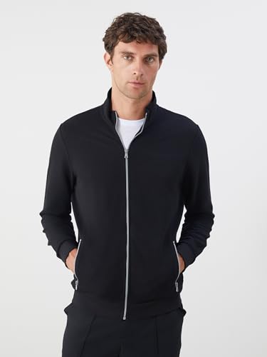 سويت شيرت رجالي بياقة مدورة وأكمام طويلة بسحاب، اكس اكس لارج 2XL، أسود من ال سي وايكيكي