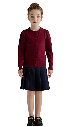 SMILING PINKER Girl School Uniform Sweater Anti-Pill Cotton Cardigan Crew Neck