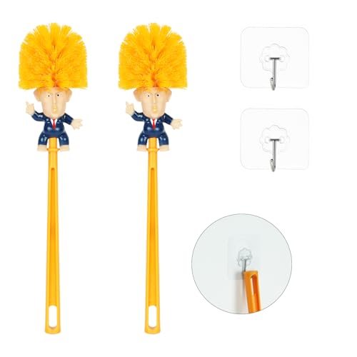 2PCS Funny Trump Toilet Brush with Adhesive Hooks Prank Toilet Brush Cleaner Scubber Make Toilet Great Again Anti Trump Gag Gift for Bathroom Decor Housewarming White Elephant Party (2pcs-2)
