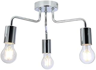 UKEW 3 Way Retro Ceiling Light - Copper Vintage E27 LED Compatible Semi Flush Arm Lighting Fixtures for Modern Kitchen Bedroom Lounge