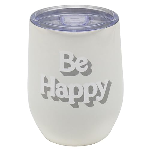 Lesser & Pavey Thirsteez Travel Cup Be Happy for Hot Or Cold Drinks | Large Thermal Travel Mug with Lid & Handle for Office, Gym, Home Or Travel | Insulated Tumbler Coffee Cups for Daily Use