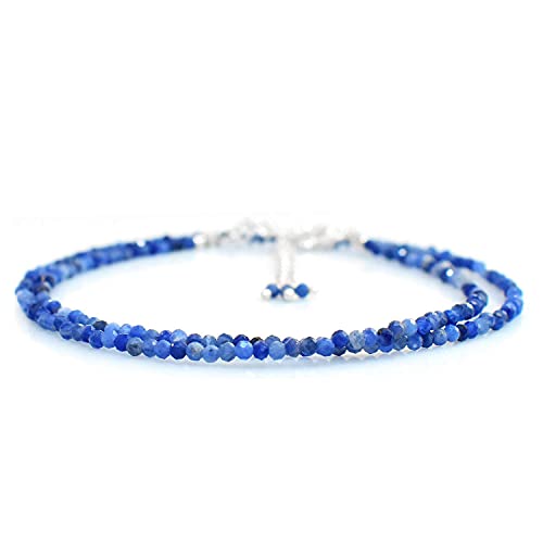 Gempires Natural Sodalite Beaded Choker Necklace, Sodalite Crystals Beads, 18 Inch Aa+ Quality Silver Plated Adjustable Chain, Handmade Gemstone Jewelry #TOP15