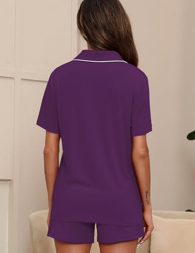 Image of ZMJ Pajamas for Women Set 2 Piece Pj Short Sets Bride Sleepwear Button Up Rose Purple 3XL