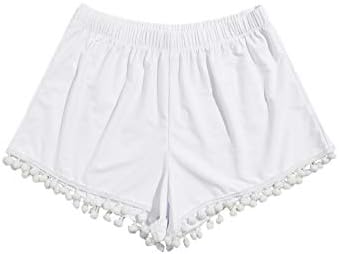 Verdusa Women's Pom Pom Trim Elastic Waist Swimsuit Bottom Boy Shorts White M