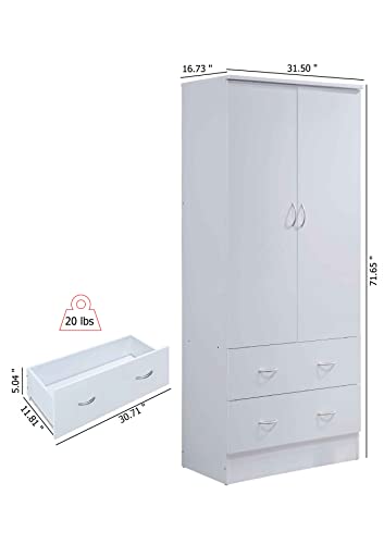 image for HODEDAH 2 Door Wood Wardrobe Bedroom Closet with Clothing Rod inside C