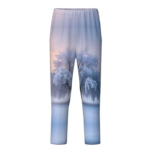 Pajama Pants Pajama Bottoms with Elastic Waistband Sleepwear Lounge Pants, Winter Snow Tree Print