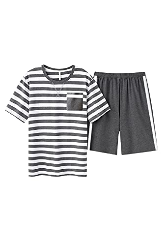 BYX SweetLeisure Big Boys Pajamas Set Soft Cotton Striped Tops with Shorts Pants Kids 8-16 Years