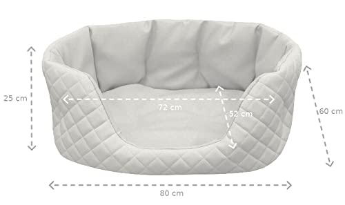 Juelle Hundebett aus Kunstleder gesteppt, Bett für mittlere Hunde, flauschiges Hundekissen, Sofa Queen S-XL (80x60 cm, Weiß)