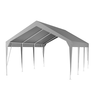 Heavy Duty 10'x20' Carport Canopy - Portable Garage with Waterproof & UV Protection - Durable Outdoor Storage Shed for Cars, Grey