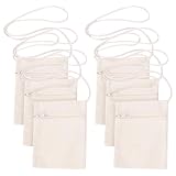 GSHLLO 6 Pcs 17 x 13cm Blank Canvas Cross Body Bags Children's Zipper Shoulder Bags Kids Shoulder Purses Lightweight Cloth Painting Bags Craft Fabric Bags with Zipper for DIY Crafts