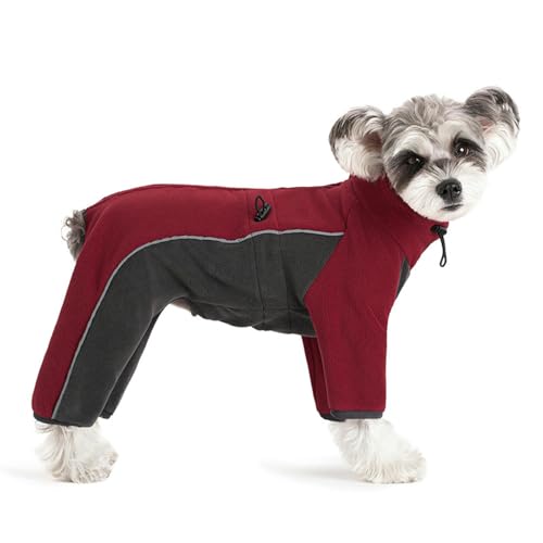 IUOUTG 温かい犬の冬のワンシージャンプスーツ、調整可能なドローストリングと長袖を備えたソフトプルオーバーペットパジャマ、小さな中犬用の居心地の良いドッグコートジャミー