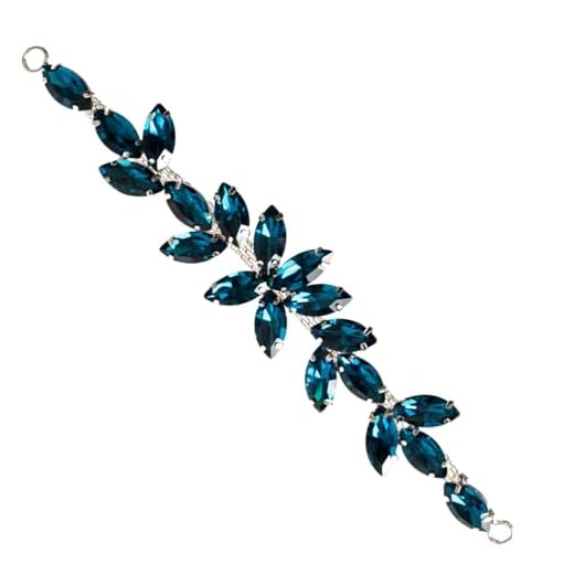 Trimming Shop Hermoso Negro Cristales Pedrería Motivo Costura Parche Aplique para Boda Vestido de Novia, Informal o Formal Ropa Accesorios de Moda - 16 x 2.5cm - Azul Turquesa