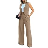 Women Suits 2 Piece Set Business Sleeveless Blazer Vest&Wide Leg Pants Sets Casual Elegant Work Office Trendy Outfits
