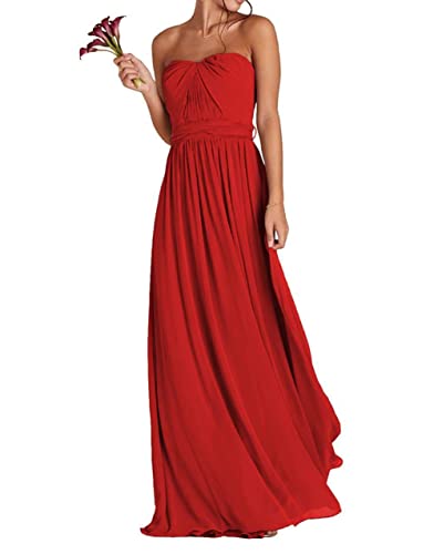Robe demoiselle d'honneur longue plissée rouge taille 42 chic avec poches de cérémonie