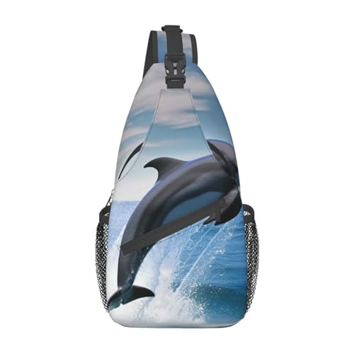 Sac à dos à bandoulière noir et mixte imprimé dauphins pour voyage