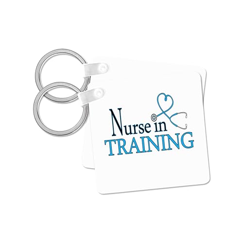 3dRose, Nurse in Training Blue Heart Stethoscope, set of 4 Key Chains