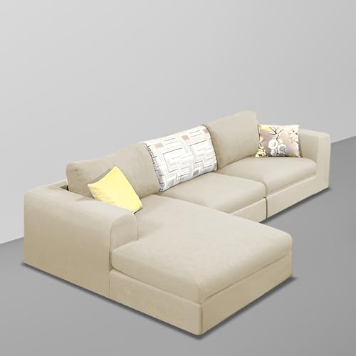 Image of Koza LHS 4 Seater L Shape Sofa Set for Living Room (Cream Fabric) Premium Fabric Sofa