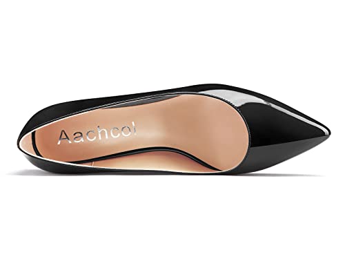 Aachcol Women Low Kitten Heel Pumps Slip-on Pointed Toe Dress Shoes Office Party Wedding Patent 1.5 Inch4
