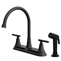HURRAN 2-Handle Kitchen Faucet with Pull-Out Side Sprayer, 8 Inch High Arch Stainless Steel 360°Rotating Kitchen Sink Faucet, 3 or 4 Hole Faucet for Kitchen Bar Rv Camper, Black