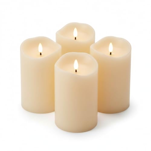 ToCi 4 x LED Kerzen Creme Ø 7,5 x 10 cm – Flammenlose...