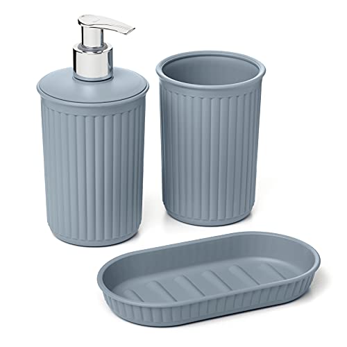 Tatay Set de 3pcs Sobremesa de Baño (Vaso + Dosificador + Jabonera) Baobab, de Plástico, Libre de BPA, Azul Mist, 6391000