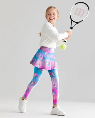 Girls Leggings with Skirt Kids Footless Tights Cute Mermaid Unicorn Leggings for Toddler Girls Kids Ruffle Tights 4-7 Years