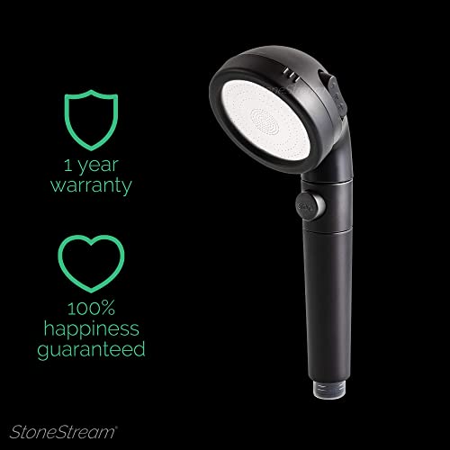 Original StoneStream® EcoPower Shower Head System — Spa Like Ionic Filter to Soften & Save Water — for Non-Electric Showers Only — Matte Black