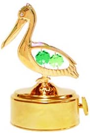 Gold Plated Pelican Music Box w/Green/Mixed Colors Mascot Element Crystal
