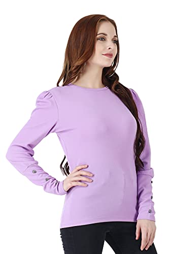 Image of POPWINGS Casual Solid Puff Button Long Sleeves Tops for Women || Summer Round Neck and Stylish Western Top for Women
