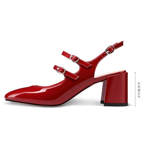 Adrizzlein Women Mary Janes Pumps Round Toe Strappy Chunky Heel Pumps with Adjustable Buckle4