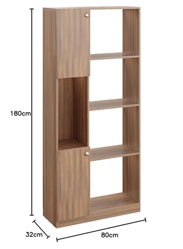 Image of FURNEASER Bookaura Wooden Bookshelf with Doors, Multipurpose Bookcase Storage Organizer for Living Room Modern Wooden Book Shelf Cabinet, Display Rack for Books & Decor (Exotic Teak)
