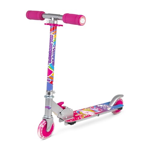 Ozbozz: Flashing Scooter - Unicorn Magical Sparkles - Light-Up Wheels-Deck Adjustable Height 2 Wheel Outdoor Ride-On Foldable 100lb Limit Kids 5+