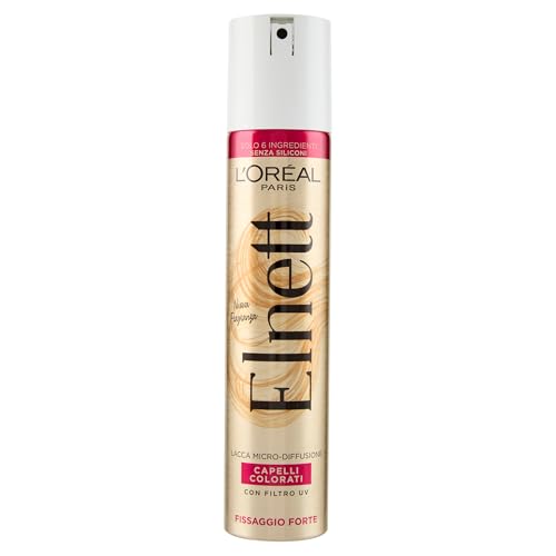 L'Oréal Paris Elnett - Spray para el cabello con fijación fuerte, ideal para el cabello teñido, peinados perfectos para todo el día, sin colgar, con filtro UV, uso diario, 200 ml