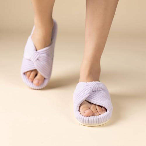 Image of Chantomoo Slippers for Women Memory Foam House Bedroom Corduroy Bow Crossbands Slipper Shoes Comfy Trendy Gift Slippers