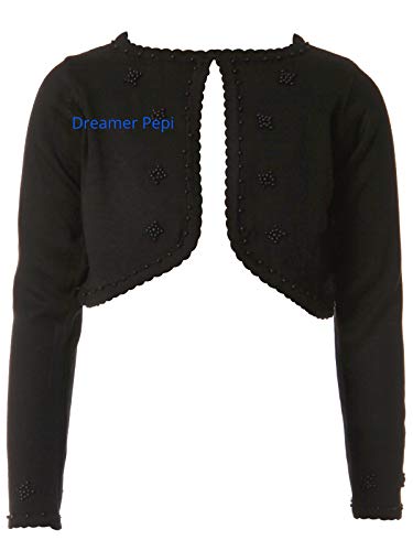 Little Girls Long Sleeve Pearl Beaded Cozy Soft Knit Sweater Cover Up Cardigan