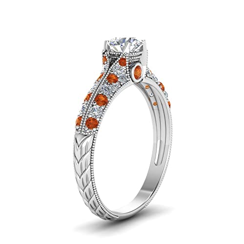 Image of Choose Your Gemstone 2 Row Milgrain Diamond CZ Ring 925 Sterling Silver Round Shape Vintage Engagement Rings Matching Jewelry Wedding Jewelry Easy to Wear Gifts US Size 4 to 12