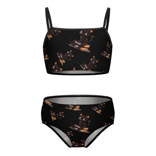 Black Cat Books Girls Swimsuits Two Piece Bikini Sets Beach Sport Swimwear Bathing Suit