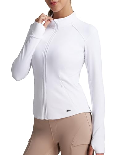 FitsT4 Sports Womens Equestrian Riding Shirts Long Sleeve Fleece Lined Horse Full-Zip Winter Thermal Jackets,White,M