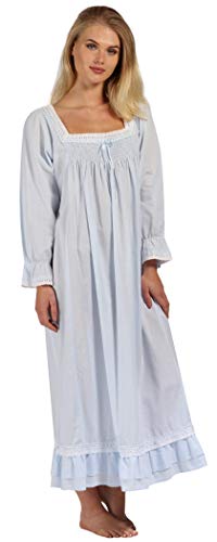 The 1 for U Martha Nightgown 100% Cotton Victorian Style - Sizes XS - 3X  (Medium, Blue)