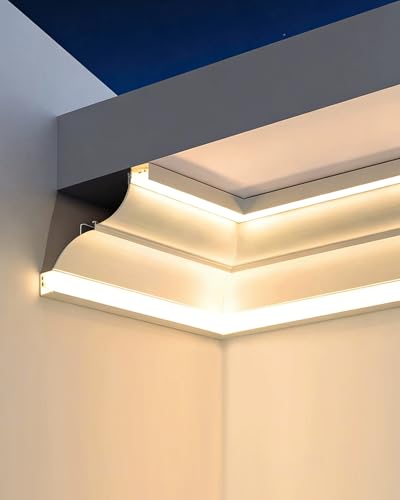 Veletta Led Soffitto Profilo LED per Modanatura a Corona a Doppia Luce, Canale Diffusore per Soffitto in Cartongesso per Corridoio e Camera da Letto, Canalina per Illuminazione(2.5 m/8.2 ft)